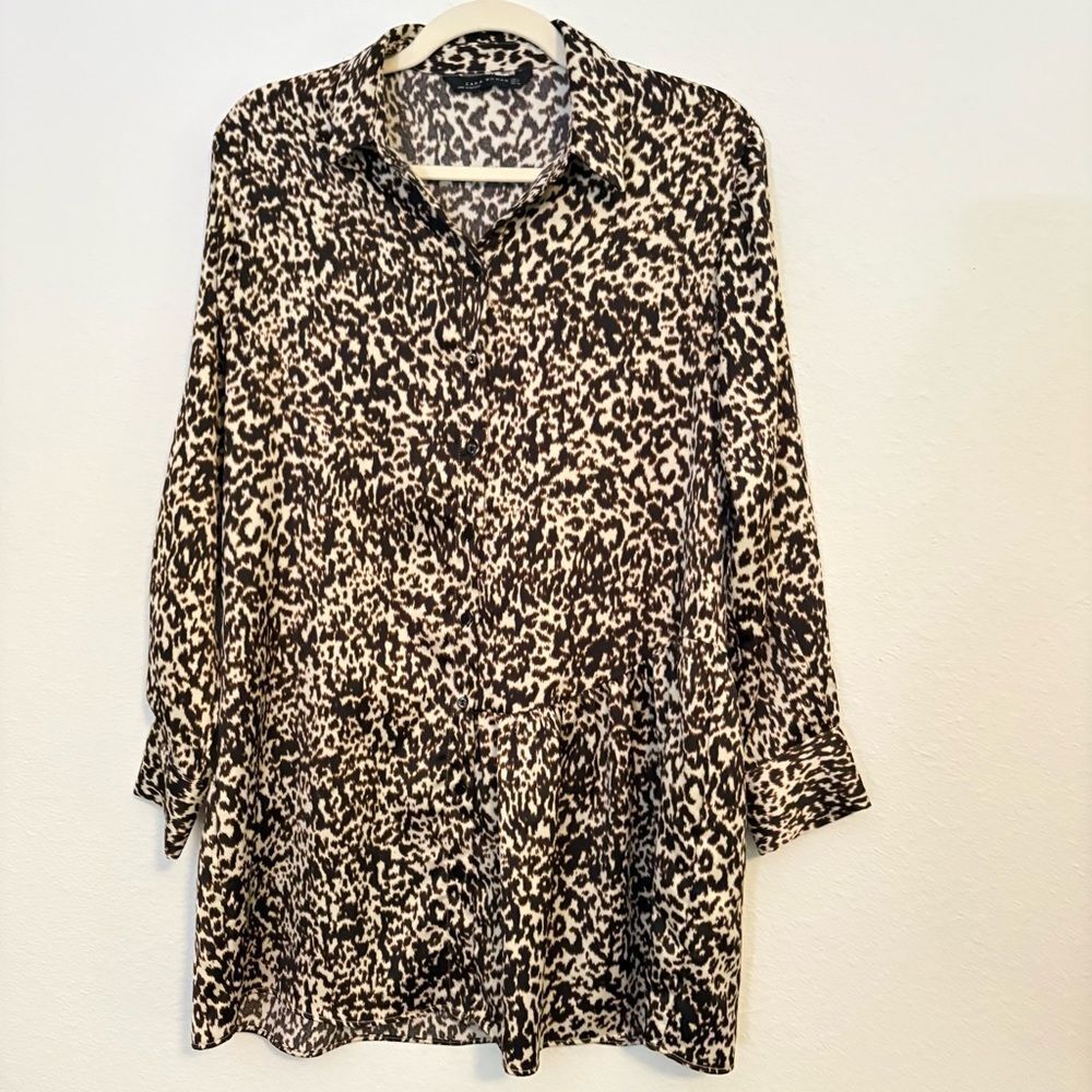 zara leopard print button down dress Small